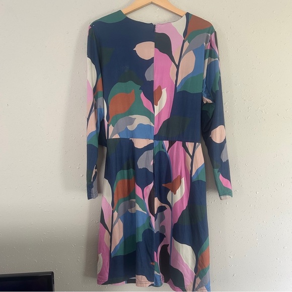Hutch Pink and Blue Long Sleeve Faux Wrap Sundress Colorblock Mini Dress Casual - Picture 5 of 8